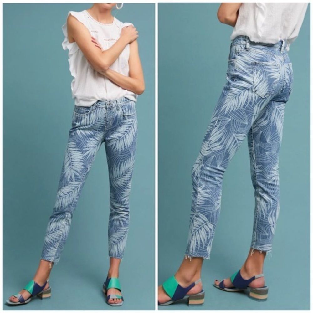 Current/Elliott The Stiletto Palm Leaf Print Jeans in Wily Size 26